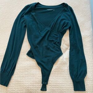 Abercrombie Teal Long Sleeve Wrap bodysuit